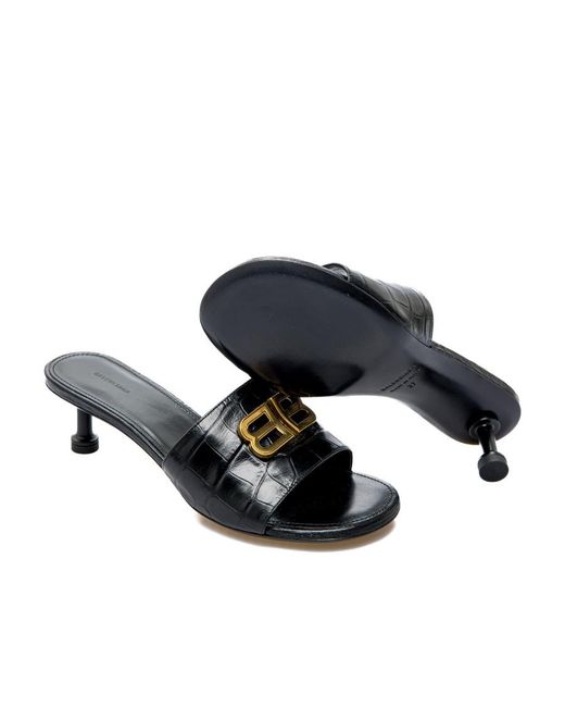 Balenciaga Black Bb Plaque Embossed Mules