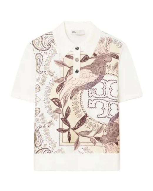 Tory Burch White Silk Front Polo