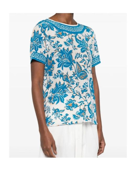 Etro Blue Pattern-Printed Short-Sleeved Top