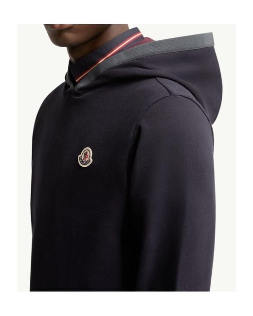 Moncler Blue Brushed Cotton Logo Hoodie for men
