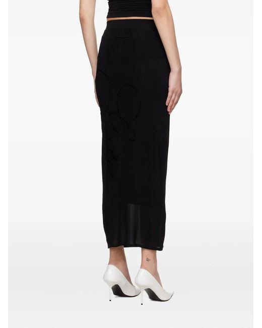 Jean Paul Gaultier Black Flocked-Logo Midi Skirt