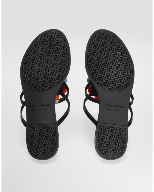 Dolce & Gabbana Multicolor Rubber Beachwear Slides With Pom-Poms