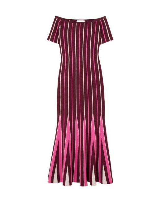 Gabriela Hearst Purple Medea Off-The-Shoulder Striped Wool Maxi Dress