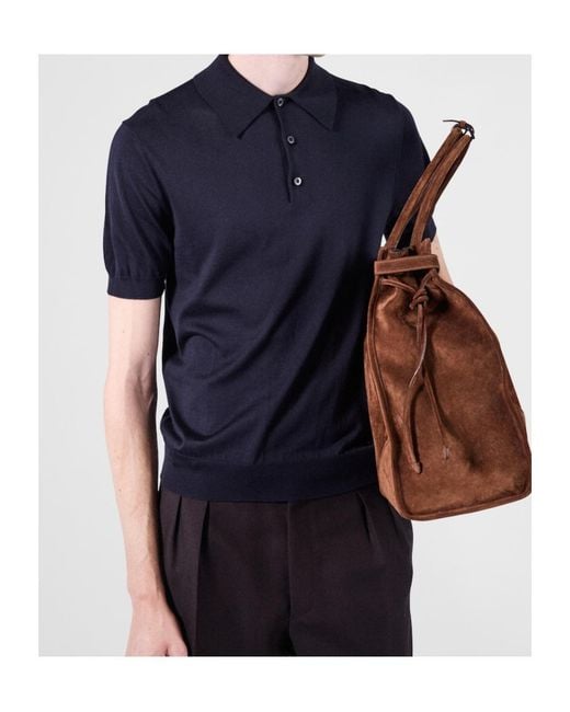 Prada Blue Logo-Jacquard Short-Sleeved Polo Shirt for men