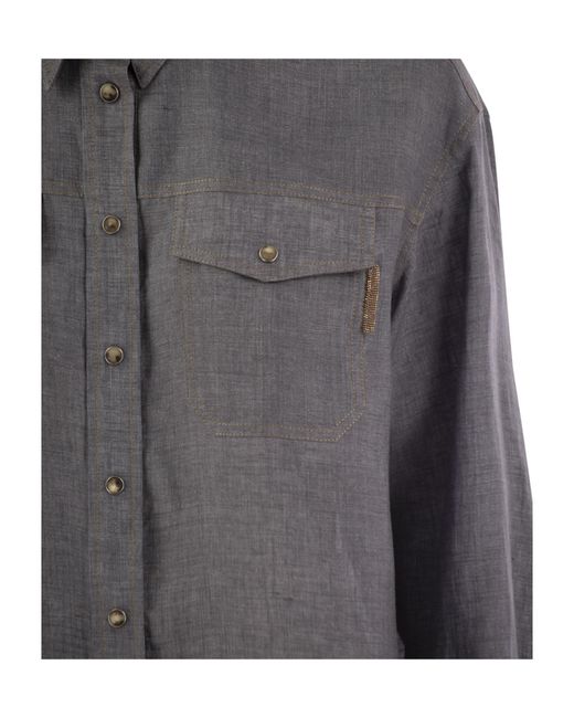Brunello Cucinelli Gray Lightweight Button-Up Shirt