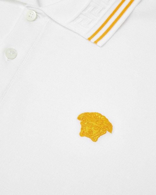 Versace White Medusa-Embroidered Short-Sleeved Polo Shirt for men