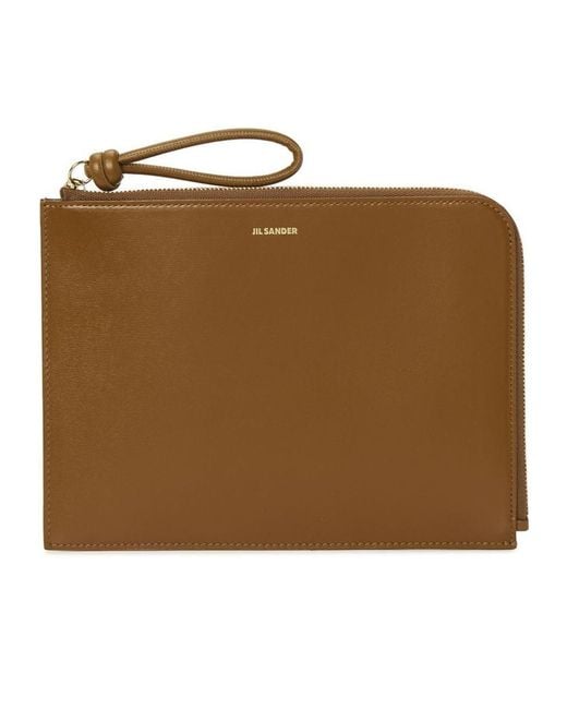 Jil Sander Brown Zipper Clutch
