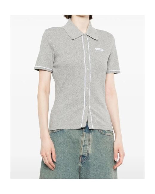 MARINE SERRE Gray Ribbeb Jersey Polo Shirt