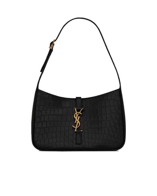 Saint Laurent Black Le 5 À 7 Embossed Shoulder Bag