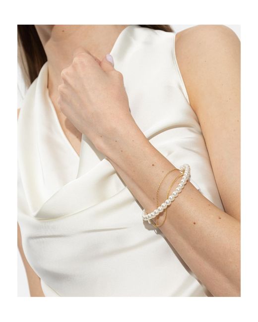 AllSaints Metallic Double Chain Glass Pearl Bracelet