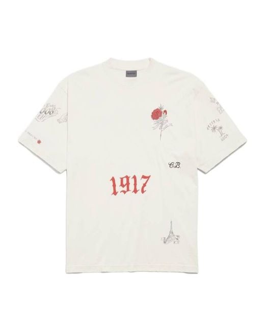 Balenciaga White Tattoo Medium Fit T-Shirt for men