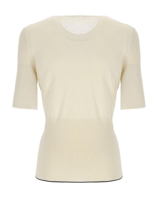 Joseph Natural Contrasting-Trim Crew Neck Jumper