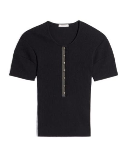 Lemaire Black Henley Ribbed Knitted Top