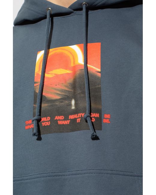 Helmut Lang Blue Graphic Printed Drawstring Hoodie for men
