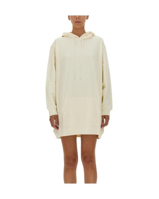 MSGM White Logo Printed Drawstring Hooded Dress