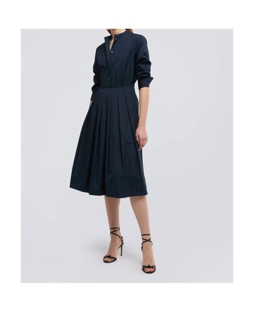 Aspesi Blue Pleated Collared Dress