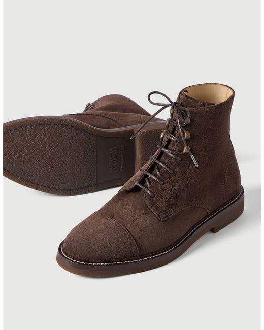 Brunello Cucinelli Brown Suede Boots for men