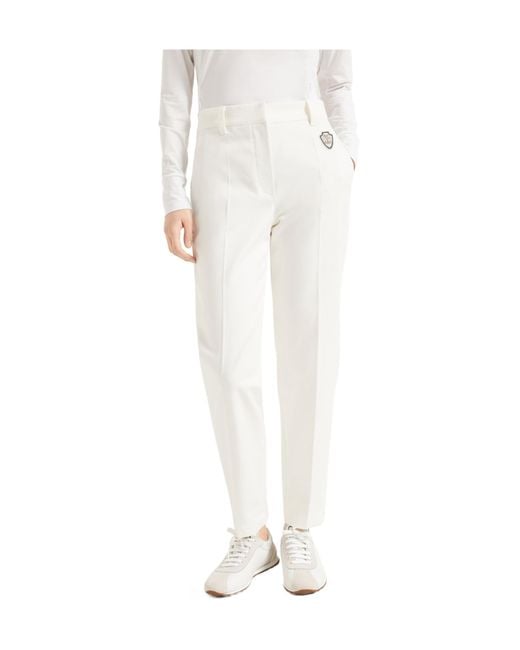 Brunello Cucinelli White Logo Embroidered Straight Leg Pants