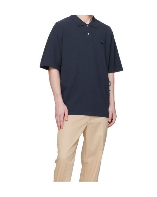 Maison Kitsuné Blue Maison Kitsuné Bold Fox Head Patch Oversized Polo Shirt for men