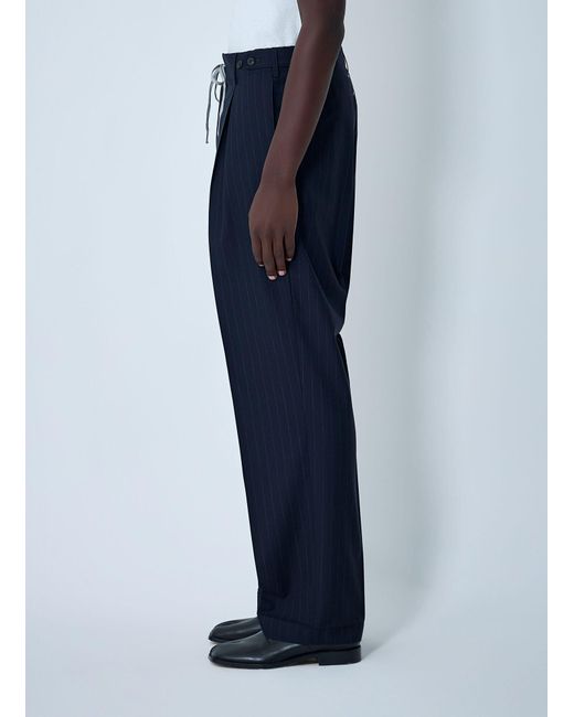 Maison Margiela Blue Pinstripe Drawstring Pleated Trousers for men