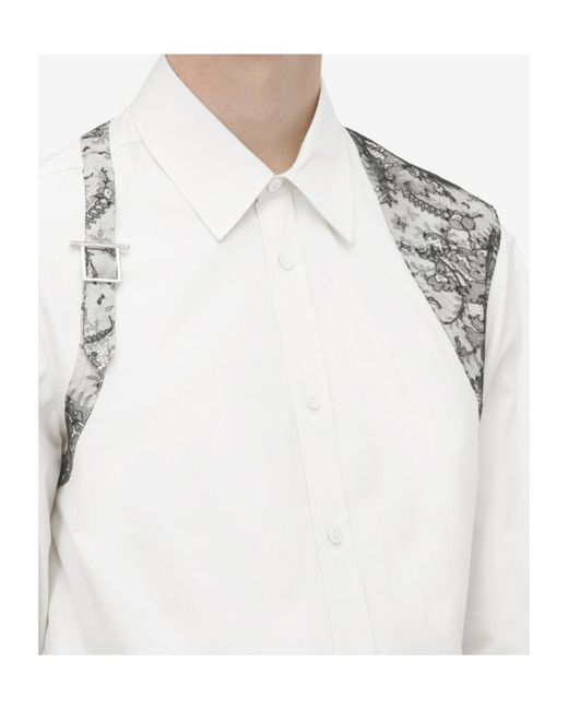 McQueen White Floral Lace Harness Shirt for men