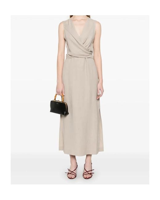 Brunello Cucinelli Natural Wrap-Effect Midi Dress
