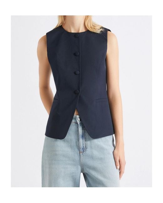 Marella Blue Cotton Gabardine Gilet