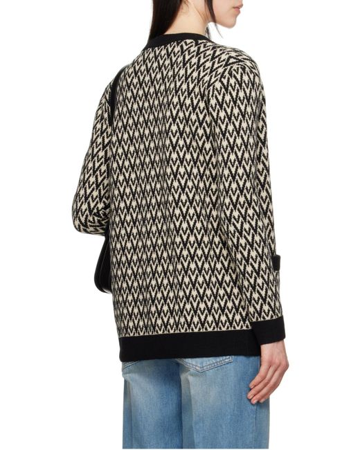 Valentino Gray Monogram V-Neck Button-Up Cardigan