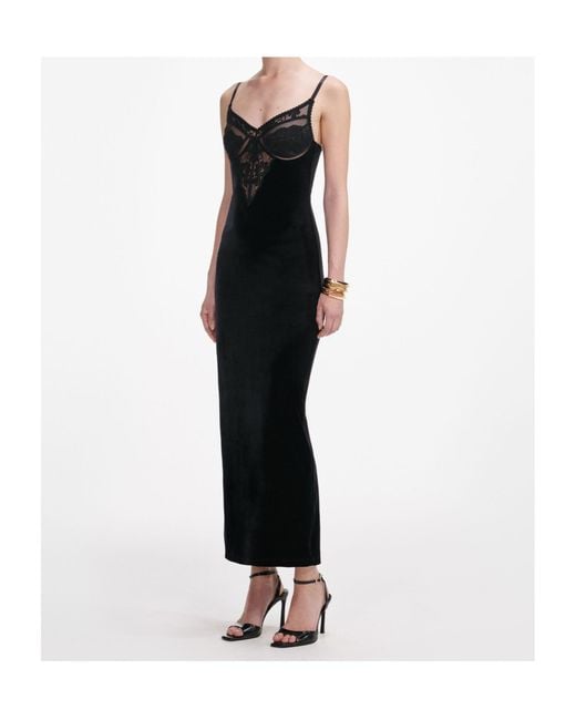 Self-Portrait Black Velvet Strappy Midi Dress