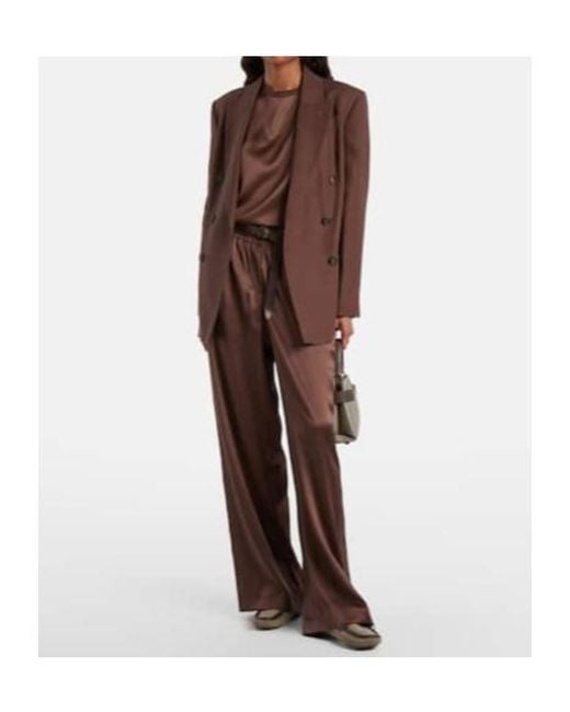 Brunello Cucinelli Brown Silk-Blend Satin Top