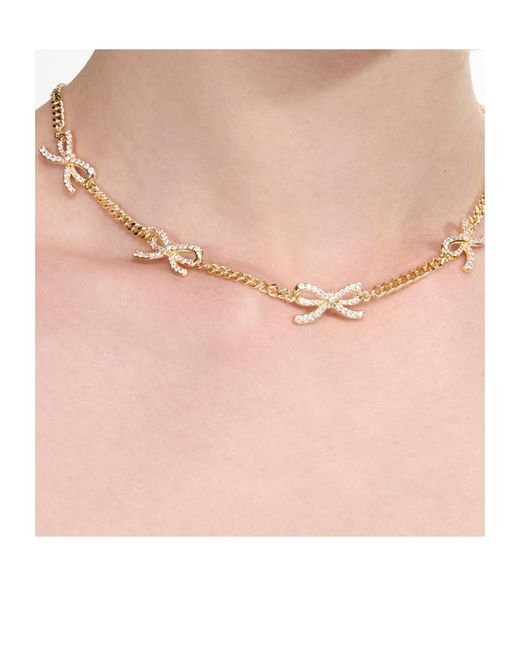 Self-Portrait Metallic Bow Embellished Chain-Linked Necklace