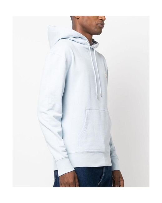 Maison Kitsuné Blue Maison Kitsuné Fox Embroidered Drawstring Hoodie for men