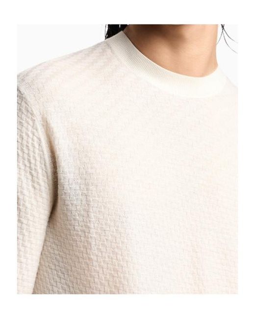 Emporio Armani White Crewneck Textured Sweater for men