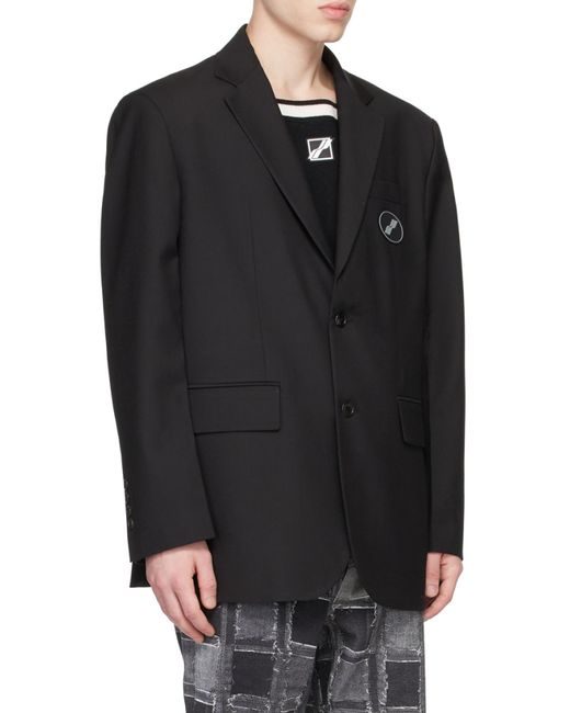 we11done Black Logo-Patch Long Sleeved Oversized Blazer for men