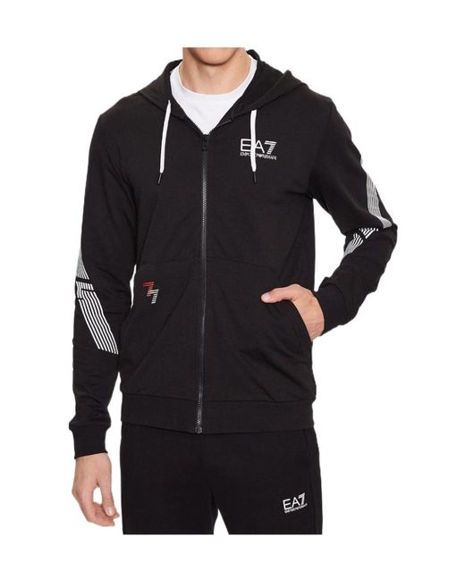 EA7 Black Hooded Zipper Hoodie for men