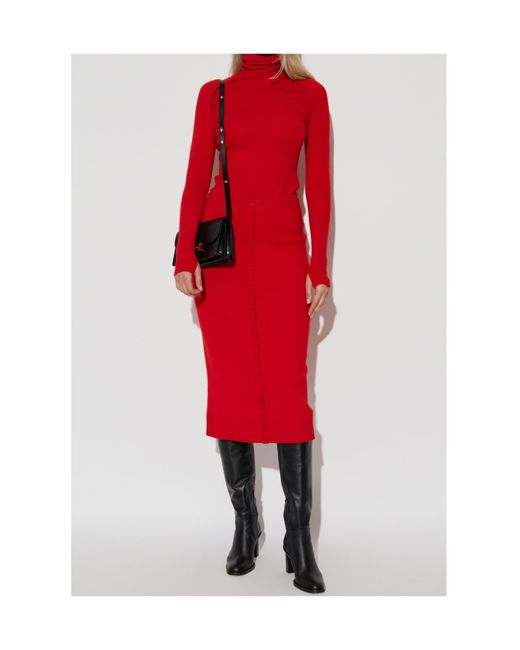 Victoria Beckham Red Button Detailed Midi Skirt