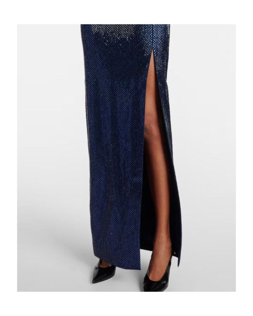 Roland Mouret Blue Embellished Strapless Crêpe Gown