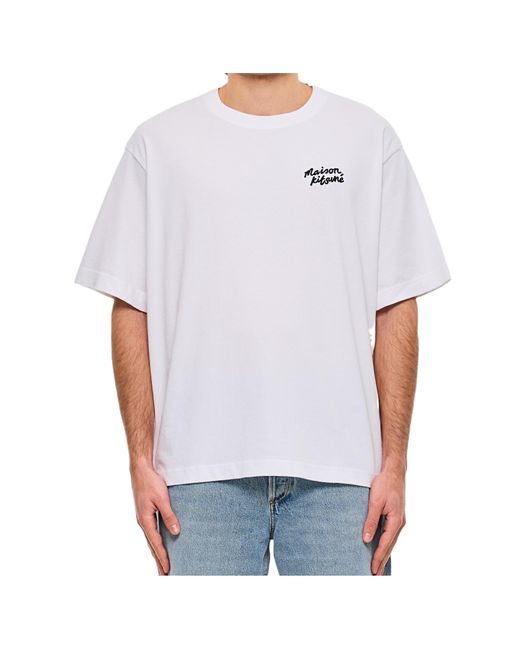 Maison Kitsuné White Maison Kitsuné Logo-Embroidered Crewneck T-Shirt for men
