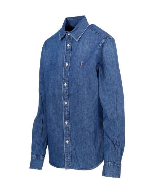 Polo Ralph Lauren Blue Pony Embroidered Curved Hem Shirt