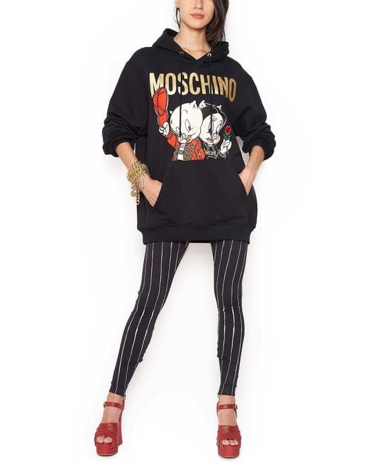 Moschino Black Piggy Oversize Hooded Sweater