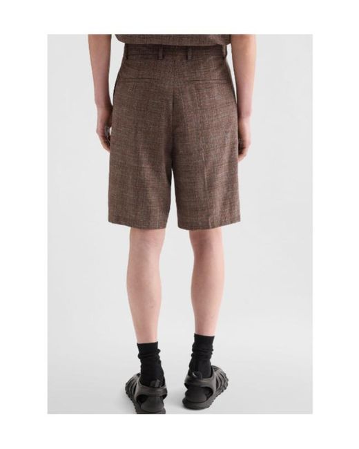 Jil Sander Brown Pleated Check Shorts for men