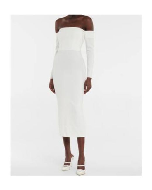Alex Perry White Bridal Tate Stretch-Crepe Midi Dress