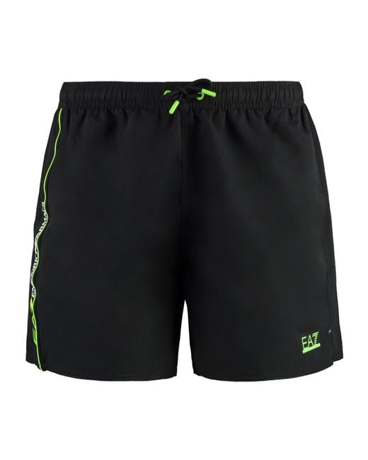 EA7 Black Elastic Waist Swim Trunks for men