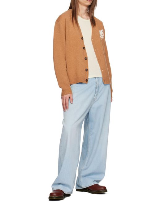 Maison Kitsuné Brown Maison Kitsuné Fox Head Intarsia-Knit Cardigan for men