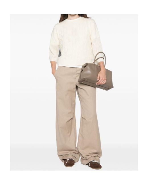 Marella White Crew-Neck Cable-Knit Sweater