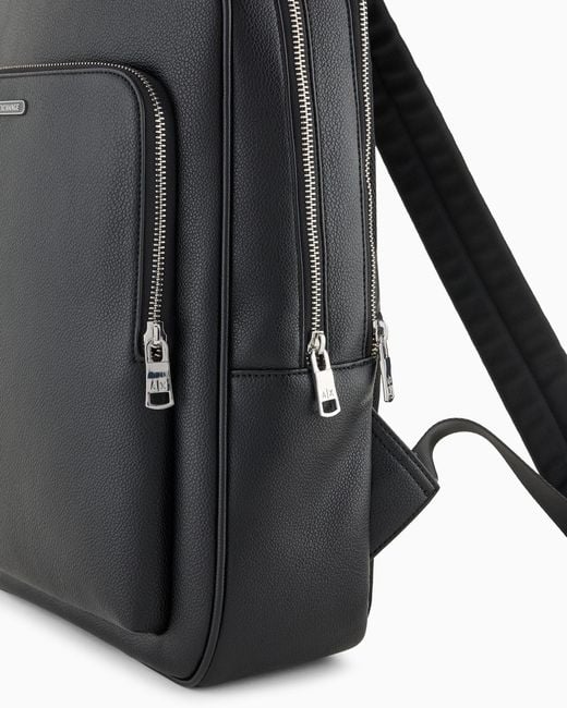 ARMANI EXCHANGE Black Logo-Plaque Backpack for men