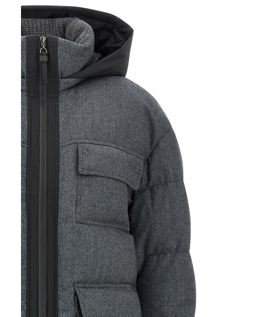 Brunello Cucinelli Gray 'shiny Zipper Pull' Long Down Jacket