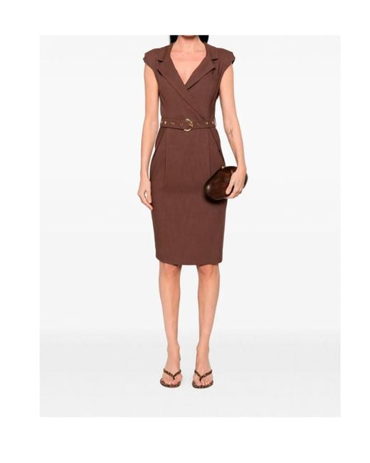 Pinko Brown Belt Midi Wrap Dress