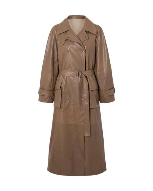 Brunello Cucinelli Brown Belted Leather Trench Coat
