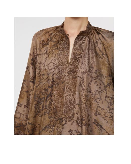 Max Mara Brown Mxmalpe Flared Printed Dress